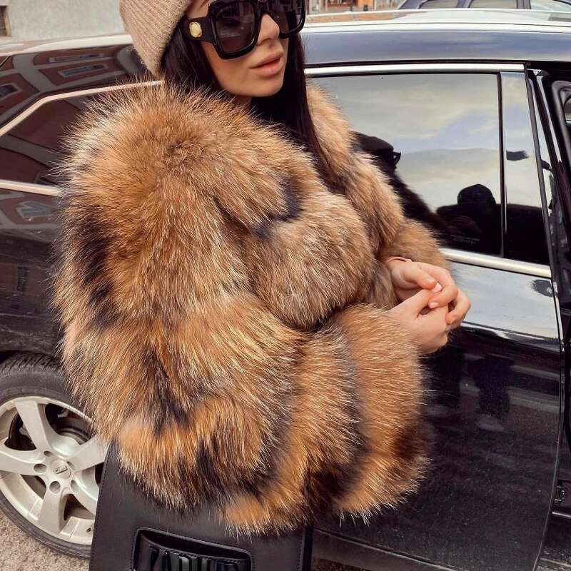 2023 Winter Jacket Women Natural Real Coat Fox Fur Raccoon Outerwear O-neck Thick Warm Female Plus Size Streetwear