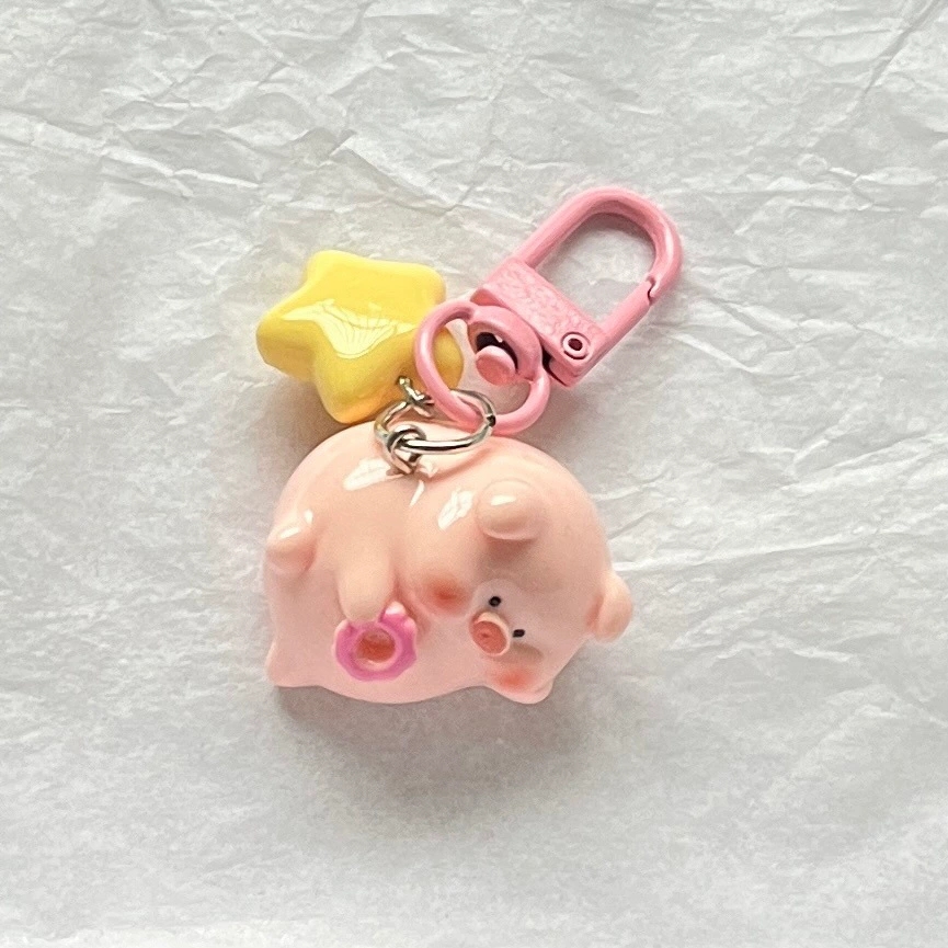 3D Pink Pig Pig Keychain Girl Student Star Buckle Girl Backpack Girlfriend Gift Pendant Cartoon Pendant