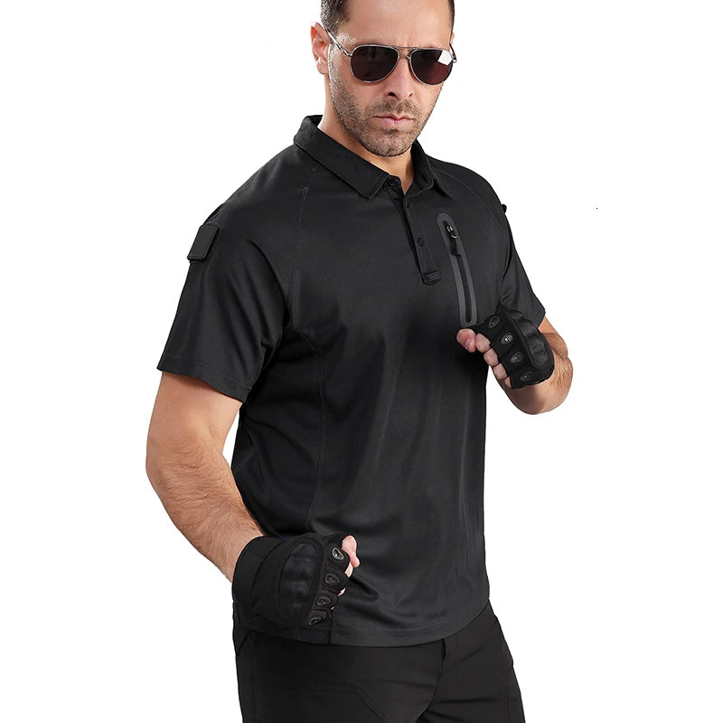 Summer Short Sleeve Tactical Shirt Men Performance Polo Shirts with Zipper Pocket Quick Dry Outdoor Travel Hiking USA Size 250213