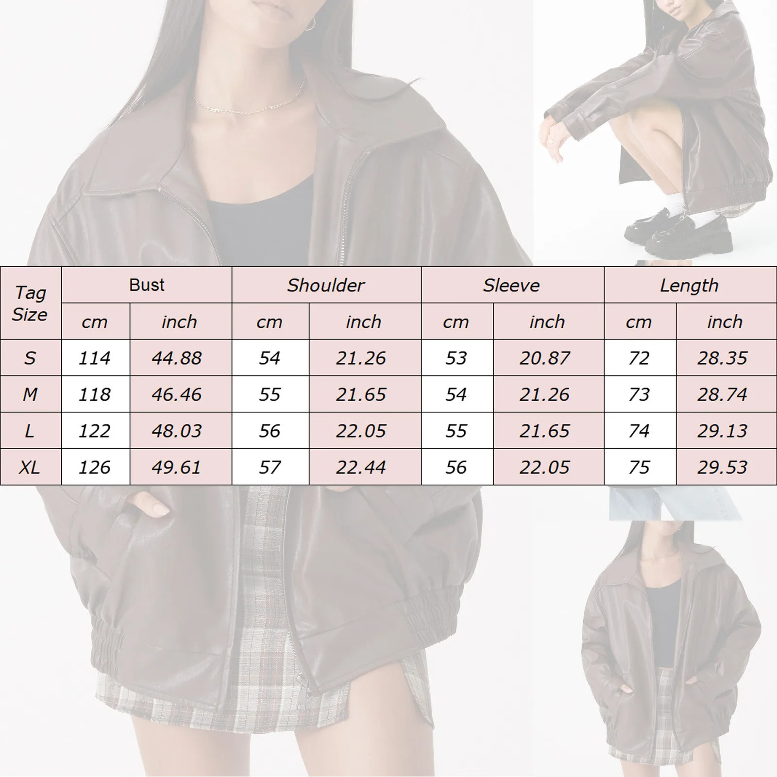 Brown PU Leather Jacket Womens AutumnWinter Solid Color Casual Loose Oversized Zipper Coat with Pockets Female 250211
