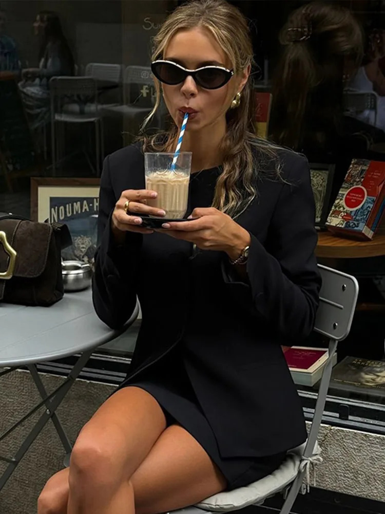 Elegant Womens Sets Long Sleeve Button Slim Blazer Coats Zipper Mini Skirt 2 Piece Women Outfit Spring LLady Clothing 250214