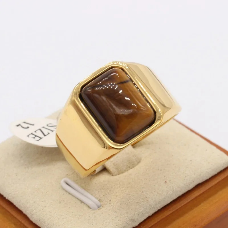 Tiger Eye Natural Stone 7-12 Size Steel Splicing Rings Fashionable Simple Atmosphere Men Charm Thumb Ring Jewelry 250213