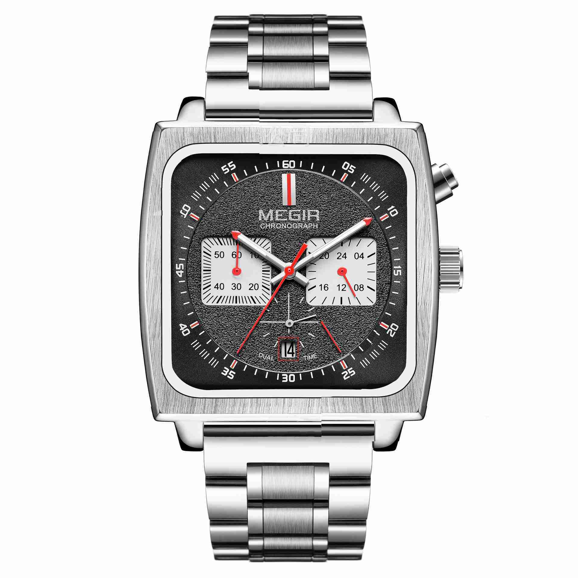 MEGIR Calendar Waterproof luminous multi-functional Men's Watch Square belt steel belt Quartz Watch 2182 W250104