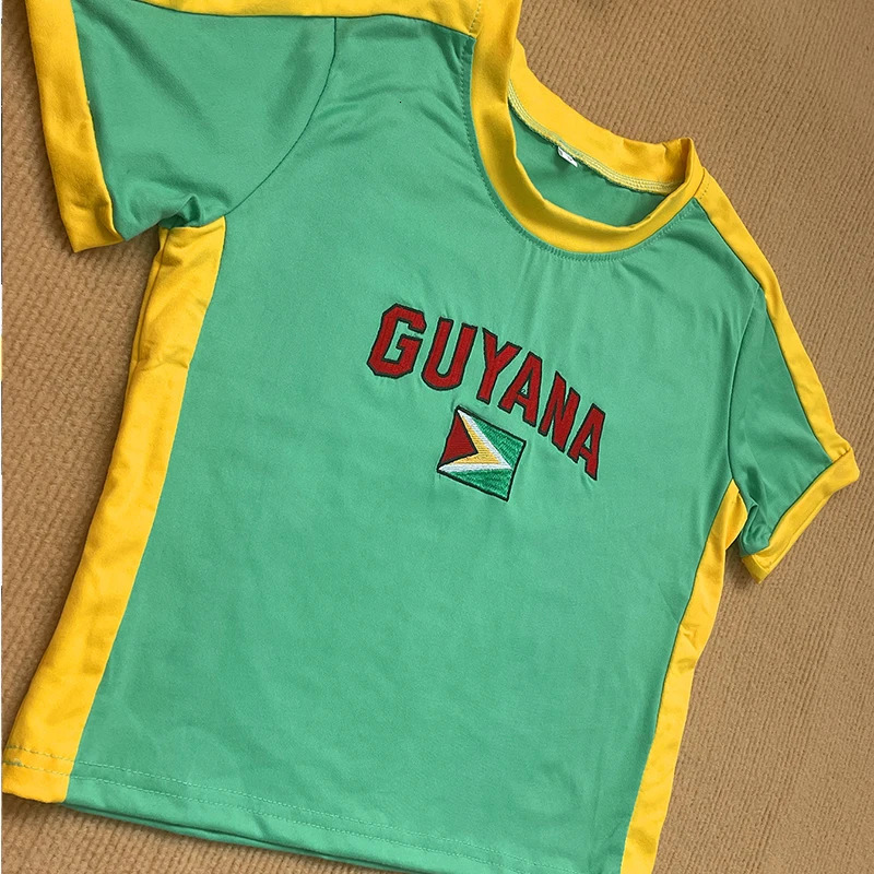Women Gothic Vintage O Neck Slim Crop Tops Short Sleeve TShirt For Summer Y2k Streetwear GUYANA Letter Print Sporty Baby 250217