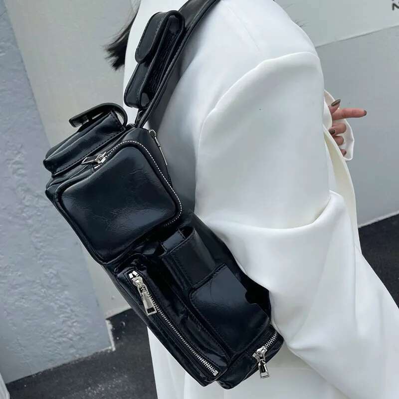 Moto & Biker Underarm Bags For Women Designer Handbags Purses 2023 New In Personality PU Square Multiple Pockets Shoulder