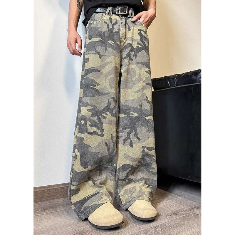 Camouflage Women Hip Hop Vintage High Waisted Jeans Straight Streetwear Casual Loose Large Size Wide Leg Denim Pants