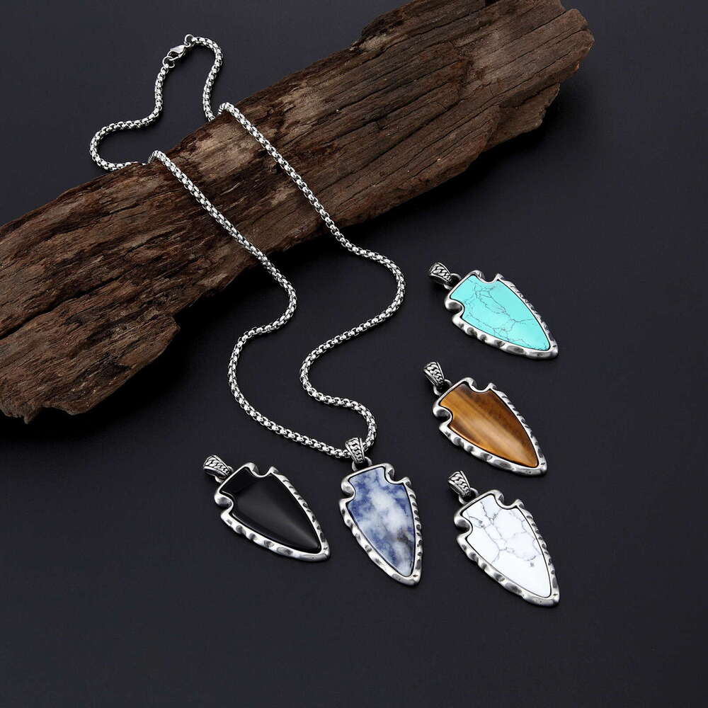 New Fashion Natural Stone with Nordic Viking Style Stainless Steel Men's Pendant Necklace