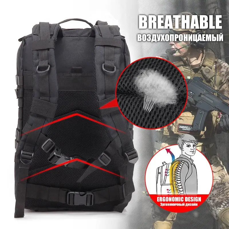 QT QY 50L Man Tactical Backpacks Outdoor Traveling Bags 3P School Pack EDC Molle For Trekking Hunting Bag 250118