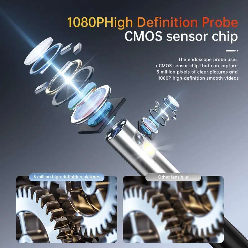 WDLUCKY 8.5MM Dual Lens Articulating Borescope 1080P 5 Inch IPS Two Way 360° Steering Endoscope Camera 1.5m Snake Tube IP67