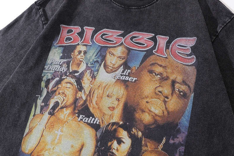 Wash washed vintage letter short T-shirt for men, Xia Ins trendy brand loose five and a half sleeved shirt