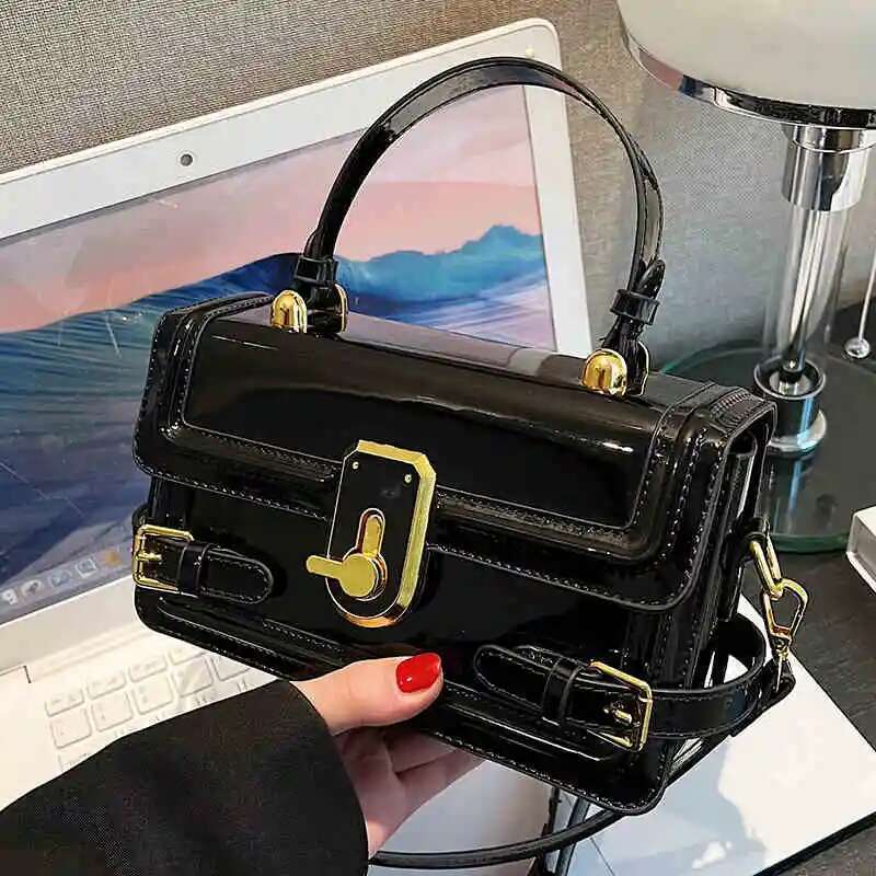 new women s patent leather red small square bag Korean trend popular single shoulder crossbody bag designer spring new leisure multifunctional handbag