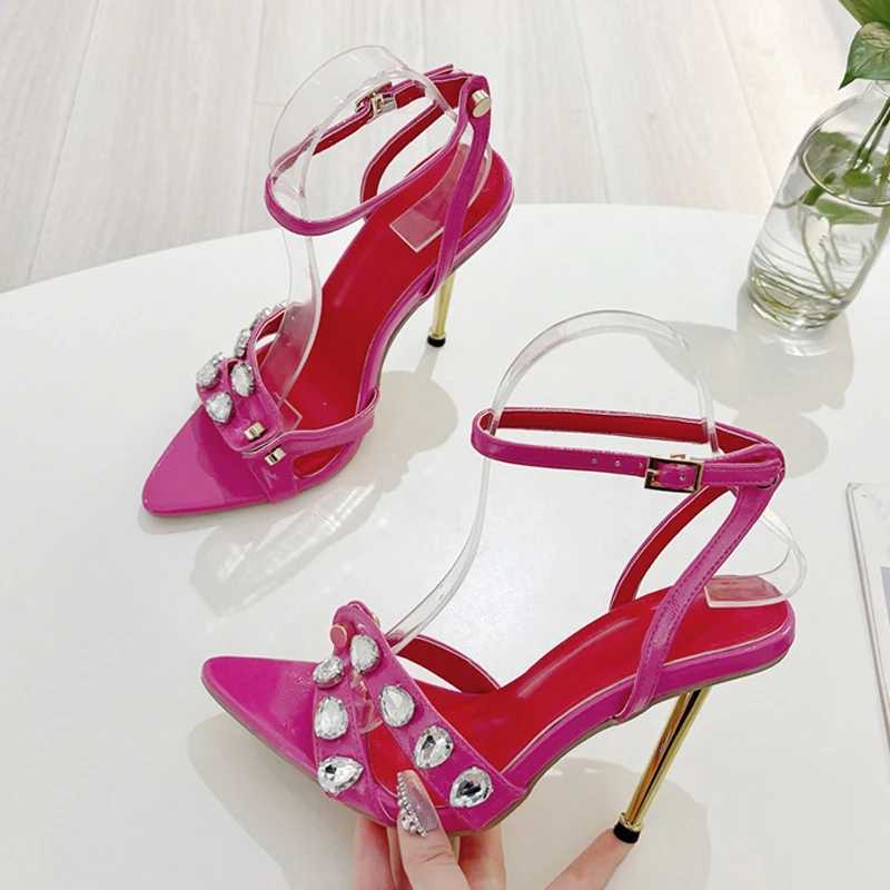 Like Summer Fi Gem Narrow Band Wens Metal Thih High H Sandals Sexy Pointed Open Toe Party Dress Shoes Size 41 Y250211