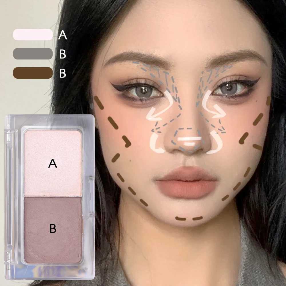 Two-tone 3D Nose Shadow Highlighter Palette 2 in 1 Matte Brighten Contouring Powder Grey Brown Eyebrow Powder High Gloss MakeupXJ250217