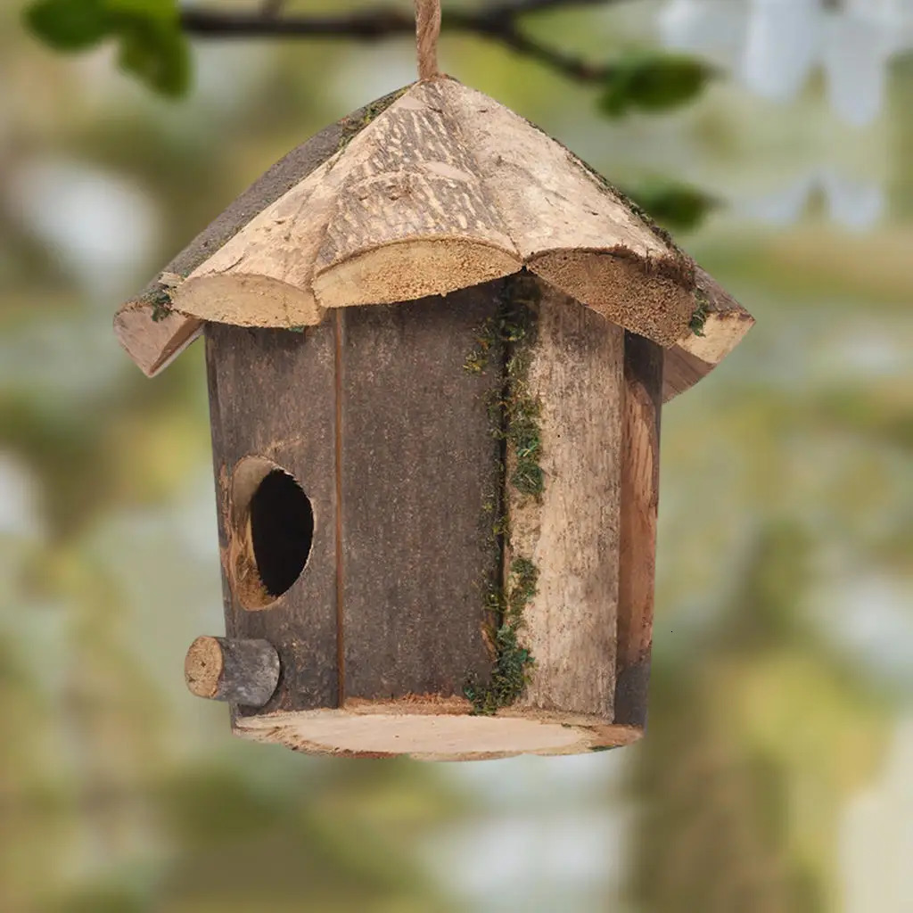 Outside Wooden Bird Nest Natural Decor Bird Hut Hummingbird House for Home Craft Wild Bird Nest Clearance Garden Birdhouse Decor 250206ww