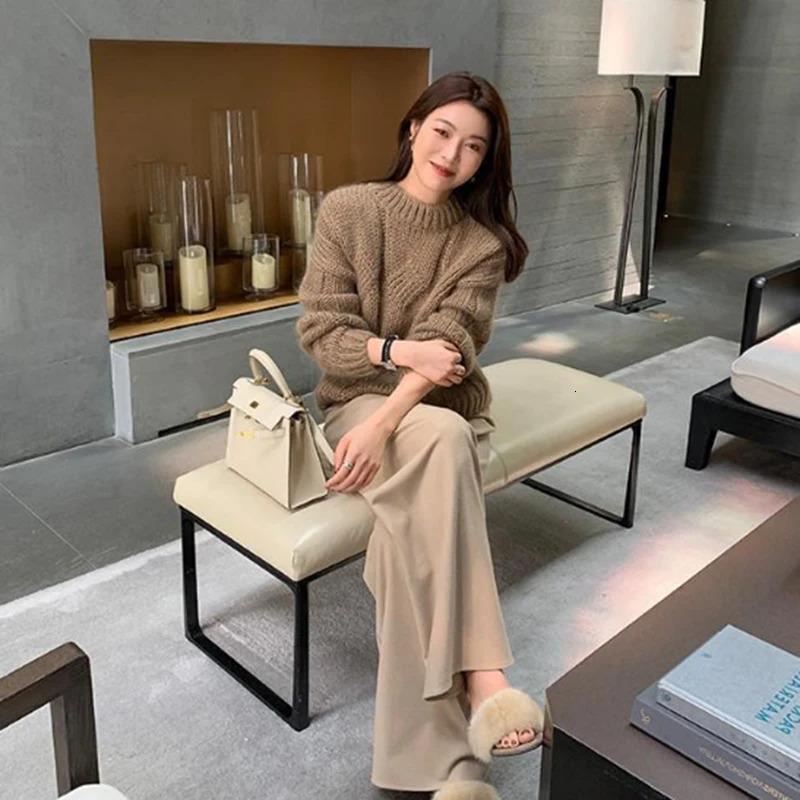 Lazy Wind Twist Sweater Women Autumn Winter Korean Loose Knitted Pullovers Woman Solid Color Long Sleeve Sweaters Female 250211