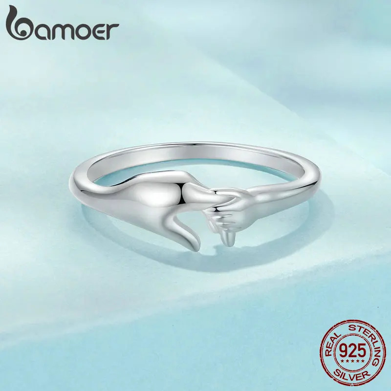 Original 925 Sterling Silver Hand In Hand Family Ring White Gold For Women Mother Day Birthday Gift Fine Jewelry 250213