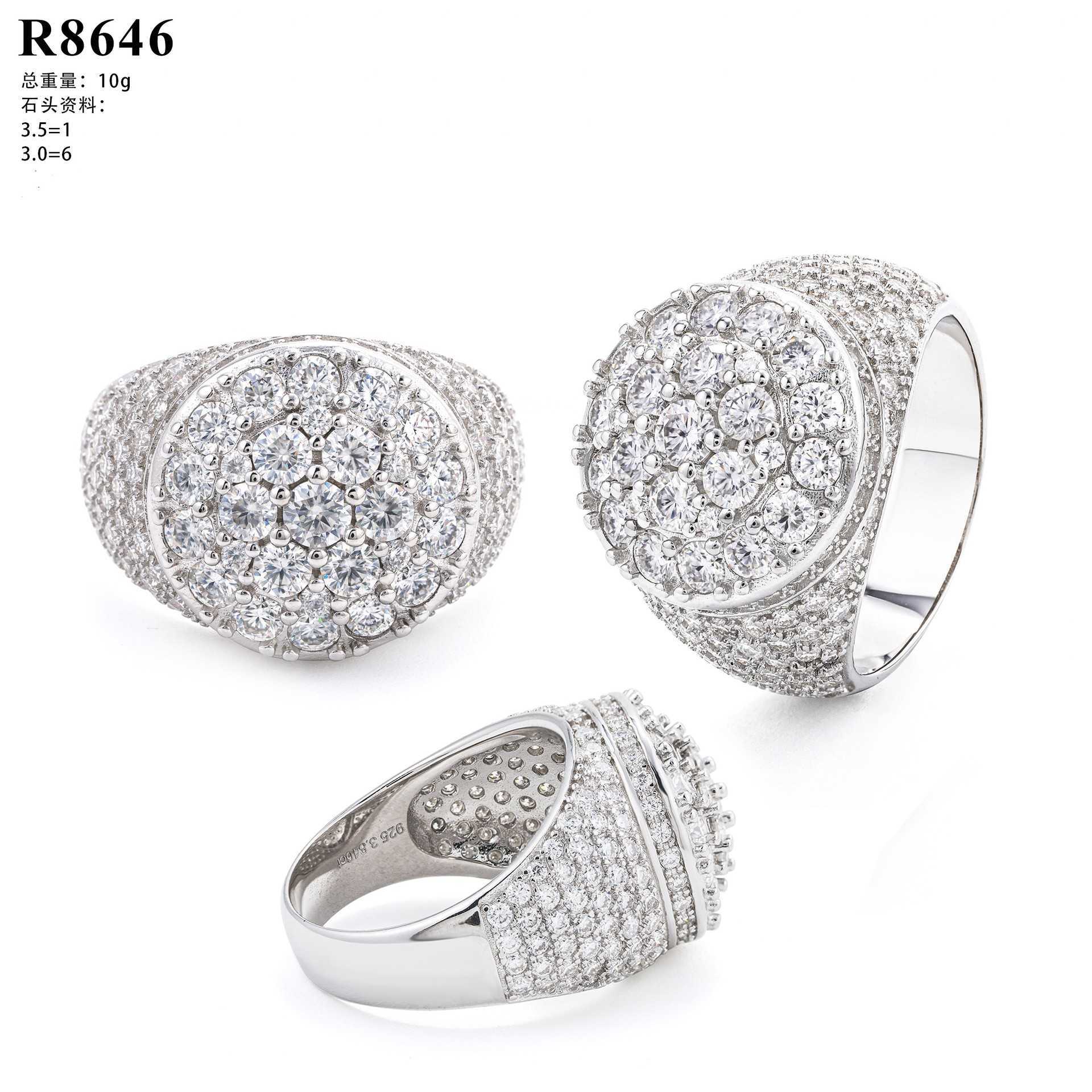 Hot selling mens hip-hop moissani ring hip-hop rap S925 silver studded diamond ring accessory