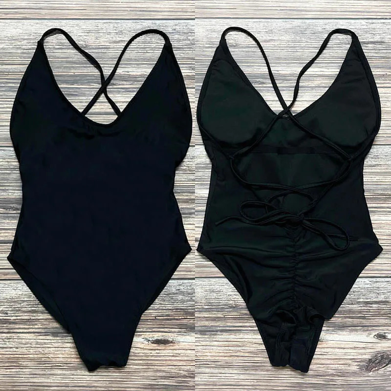 Sexy Padded One Piece Swimsuit Women Swimwear Solid Bathing Suit monokini Swimming Summer Beachwear maillot de bain femme 250213