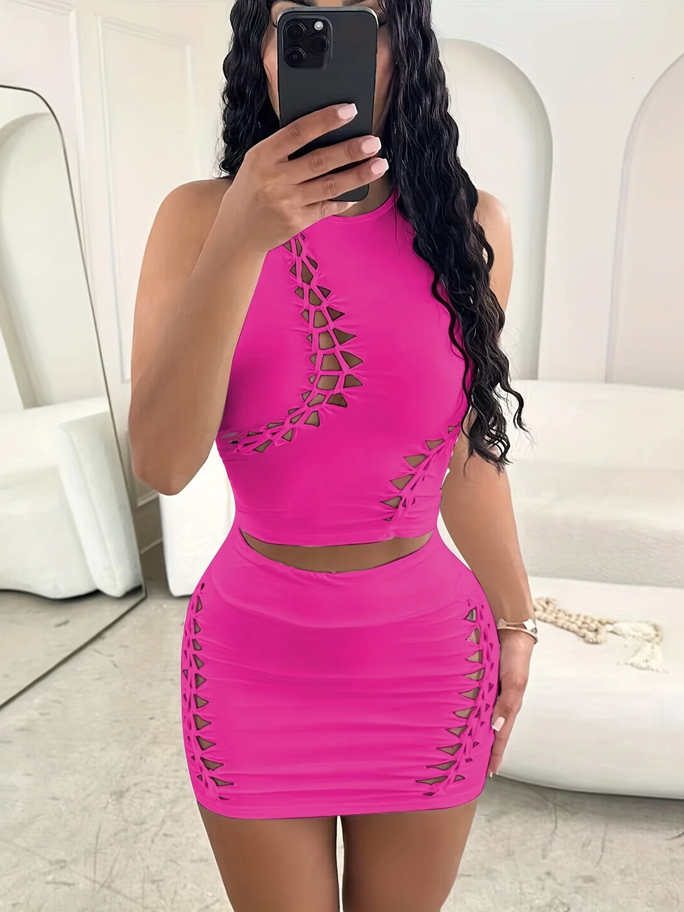 Dulzura Women Autumn Tank Tops Mini Skirts Party Club Streetwear Two Piece Matching Sets Wholesale Items For Business S3211 250214