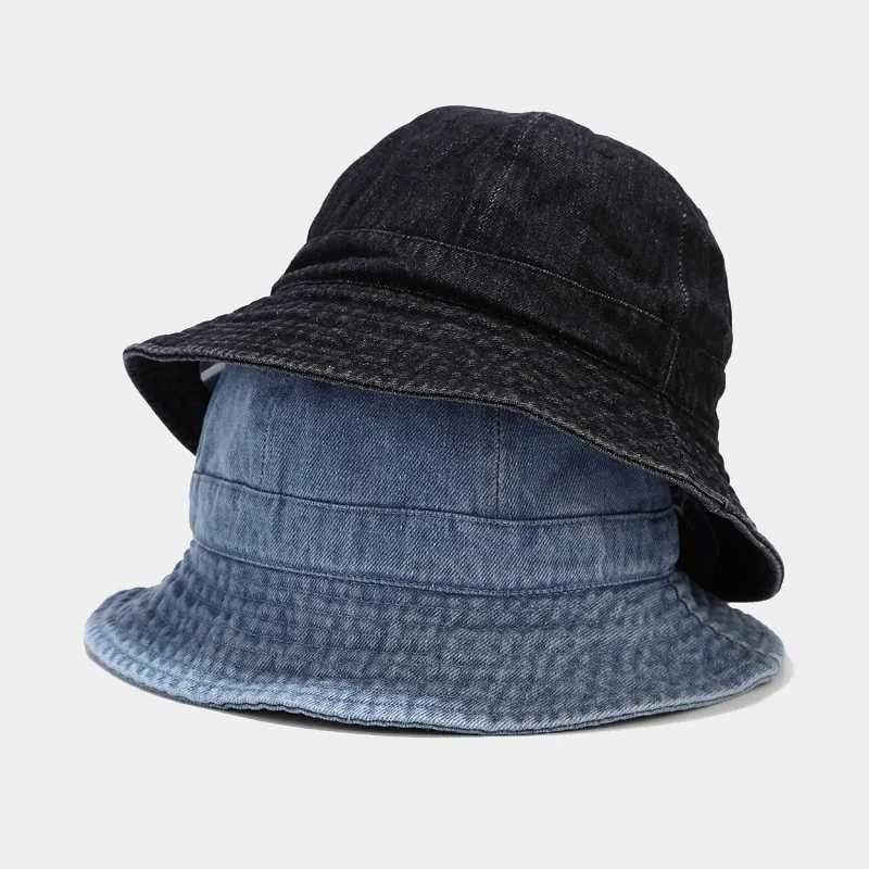 2022 New Foldable Fisherman Hat Washed Denim Bucket Hat Unisex Fashion Bob Hat Hip Hop Hats Mens Ladies Panama Bucket Hat Cap W250217