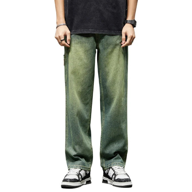 College Boys Loose Casual Pants Retro Blue Street Fashion Splicing Jeans Hiking Wide Leg Baggy Mens Clothing 250214