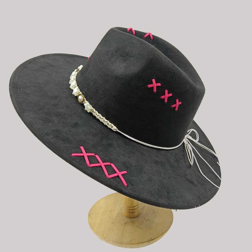 Suede Fedora Bohemian Fedora Army Green Wide Brim Hat Hand-sewn Jazz Hat Panama Hat Horse Riding Party Gift Hat W250217