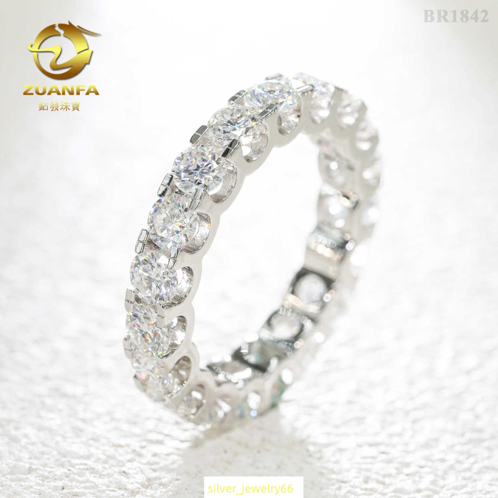 Hip hop 925 silver inlaid 4.0mm circular moissani ring for men and women ins fashion trend full diamond ring