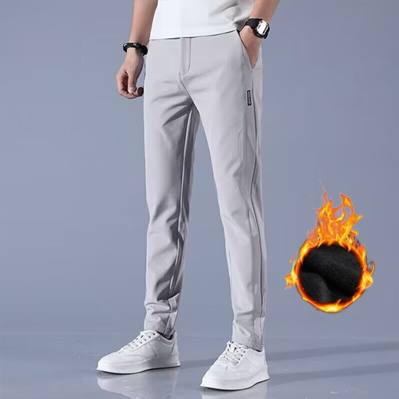 Winter velvet Casual Pants Men Thick Business Stretch Slim Elastic Waist Jogger Outdoors Korean Classic Fleece Trousers Male w250113