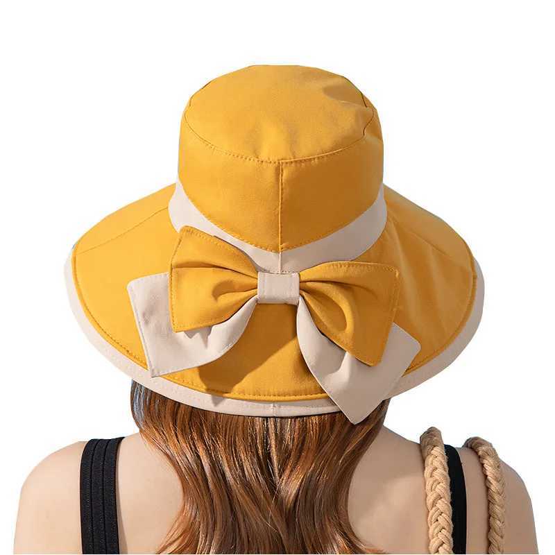 Panama Womens Fisherman Sun Pot Hat Sunscreen Beach Summer Hat Big Brim Fashion Bow Outdoor Cap H41 W250217