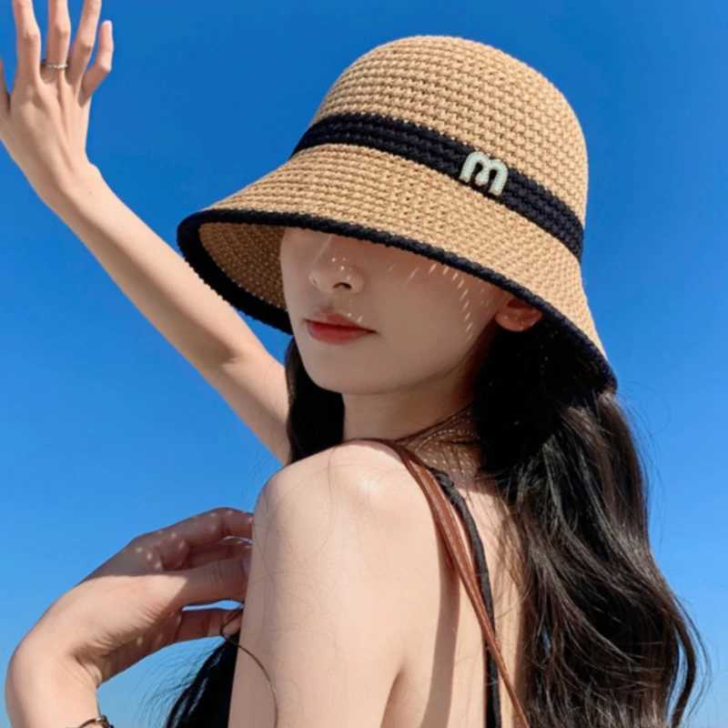Girls sun hat wide Brim cork summer hat suitable for womens beaches Panama grass dome woven bucket hat womens sun hat W250217