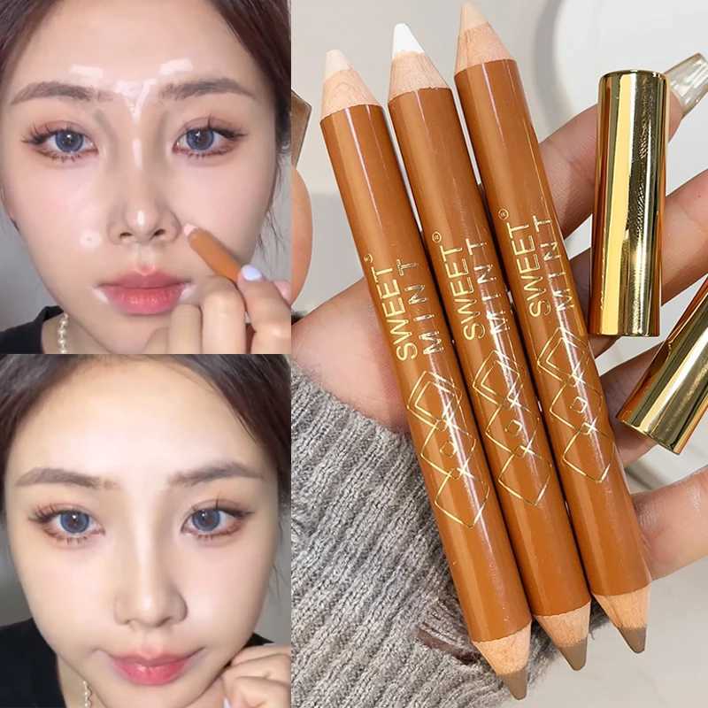 Double Head Contouring Pen Lasting Brighten Natural Outline Sculpt Stick Matte White Highlighter Stick Concealer Korean MakeupW250217