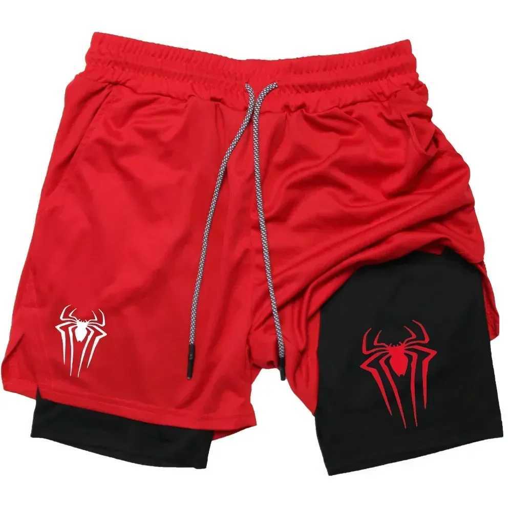 Mens Spider Print Compression Shorts Gym Sports Training Shorts Y2K With Pockets 5 inches Quick Drying Breathable 2-in-1T250310