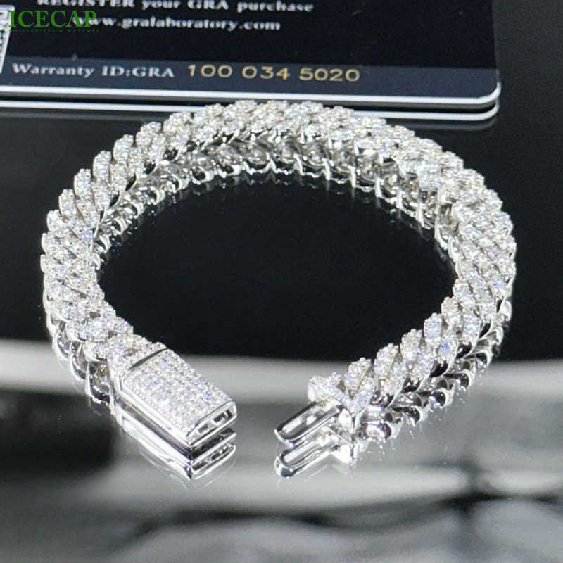 Lcecap Jewelry Bracelet Necklace 10mm Width Moissanite Diamond Cuban Link Chain With 925 Silver Bracelet