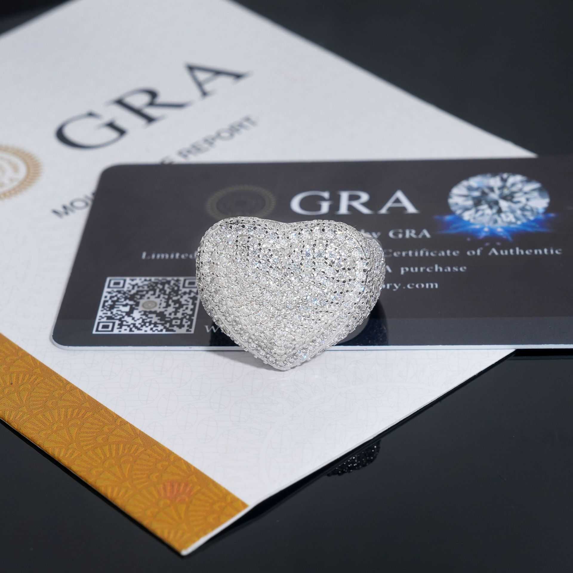 Diamond Hair New Personalized Heart Ring Pure Silver Moissanite D-Color GRA Certificate Trade Mens Hip Hop Ring