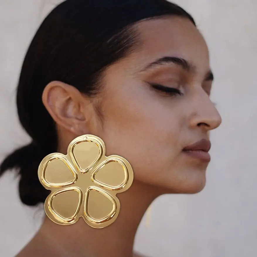 Fashion Copper Flower Earrings Gold Color Big Drop For Women Dubai Jewelry Wedding Party Gift Accessories 250213