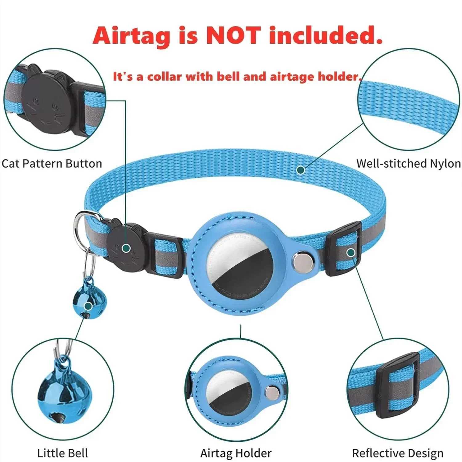 Dog Collars Anti-Lost Cat Collar for Airtag GPS Tracker Protective Case With Bell Reflective Cats Necklace Kitten Accesories Pet Products H250208