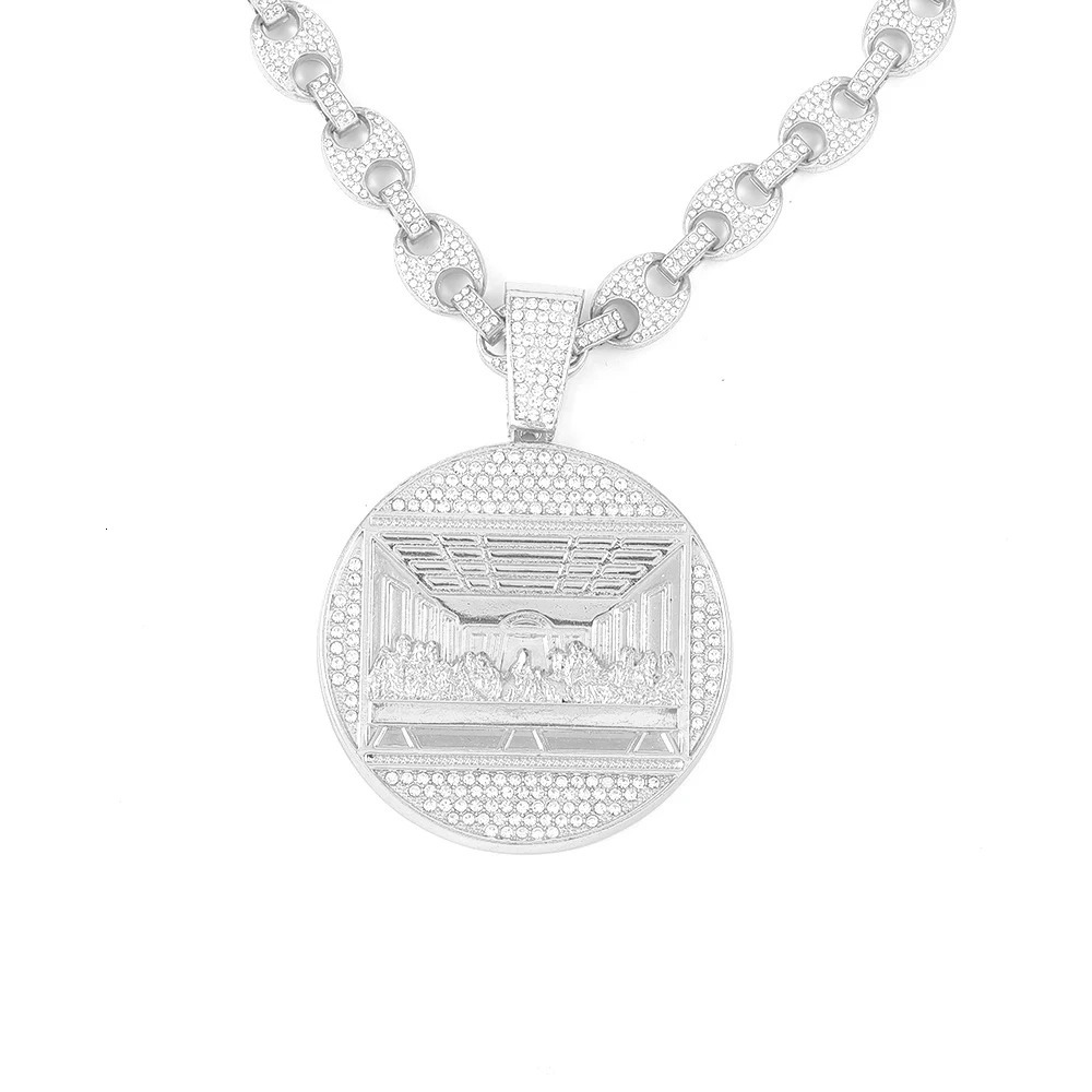 Exquisite and Shining Last Supper Pendant Necklace Mens Jewelry Competition Ice Out 13mm Cuban Link Fashion Mens Hip Hop Style Womens Gift 250214