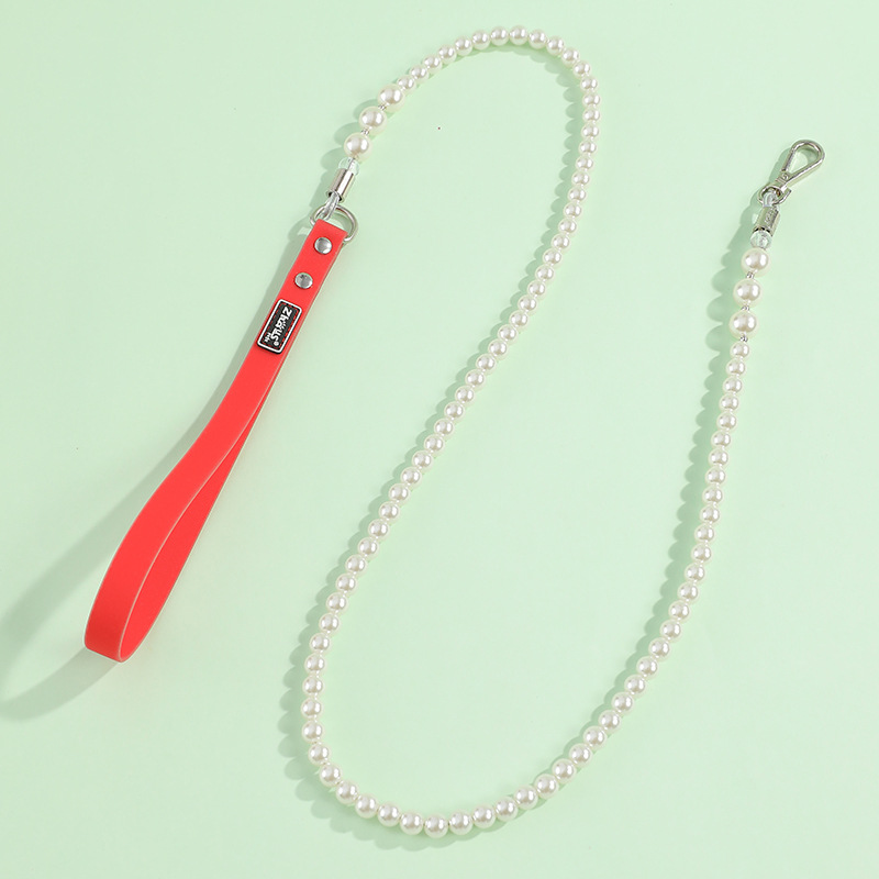 Small Dogs Collars with Large Heart-shaped Pendant Rhinestone Pearl Accessories,Leather Collar Leash Set for Dogs, Adjustable Pet Collars for Gift, Ga