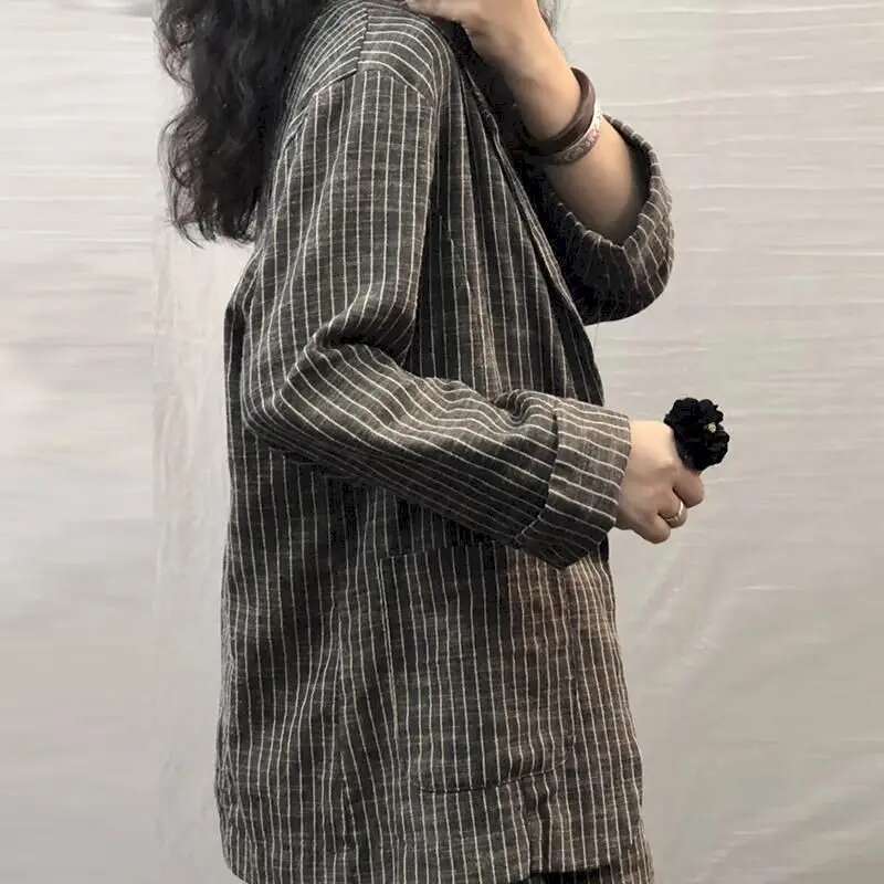 2025 Spring Autumn Large Size Casual Suits Fashion Art Retro Loose 2 Piece Women Suit Blazer And Pants En Set