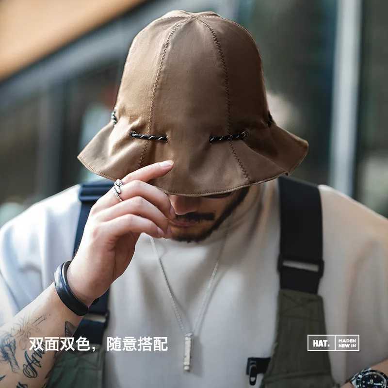 Maden Unisex Adjustable Fishing Hat Solid Two-sided Hat Portable Bag Dual-use Sunscreen Cap Custom Print Bucket Retro Hat W250217