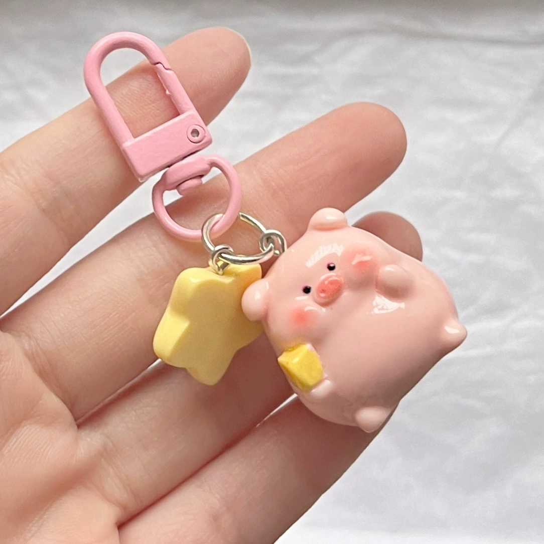 3D Pink Pig Pig Keychain Girl Student Star Buckle Girl Backpack Girlfriend Gift Pendant Cartoon Pendant
