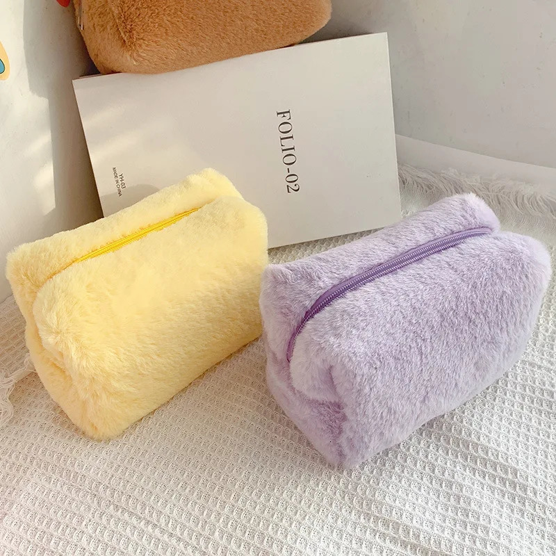 Fur Makeup Bags for Women Soft Travel Cosmetic Bag Organizer Case Young Lady Girls Make Up Necessaries 1 Pc Solid Handbags 250213