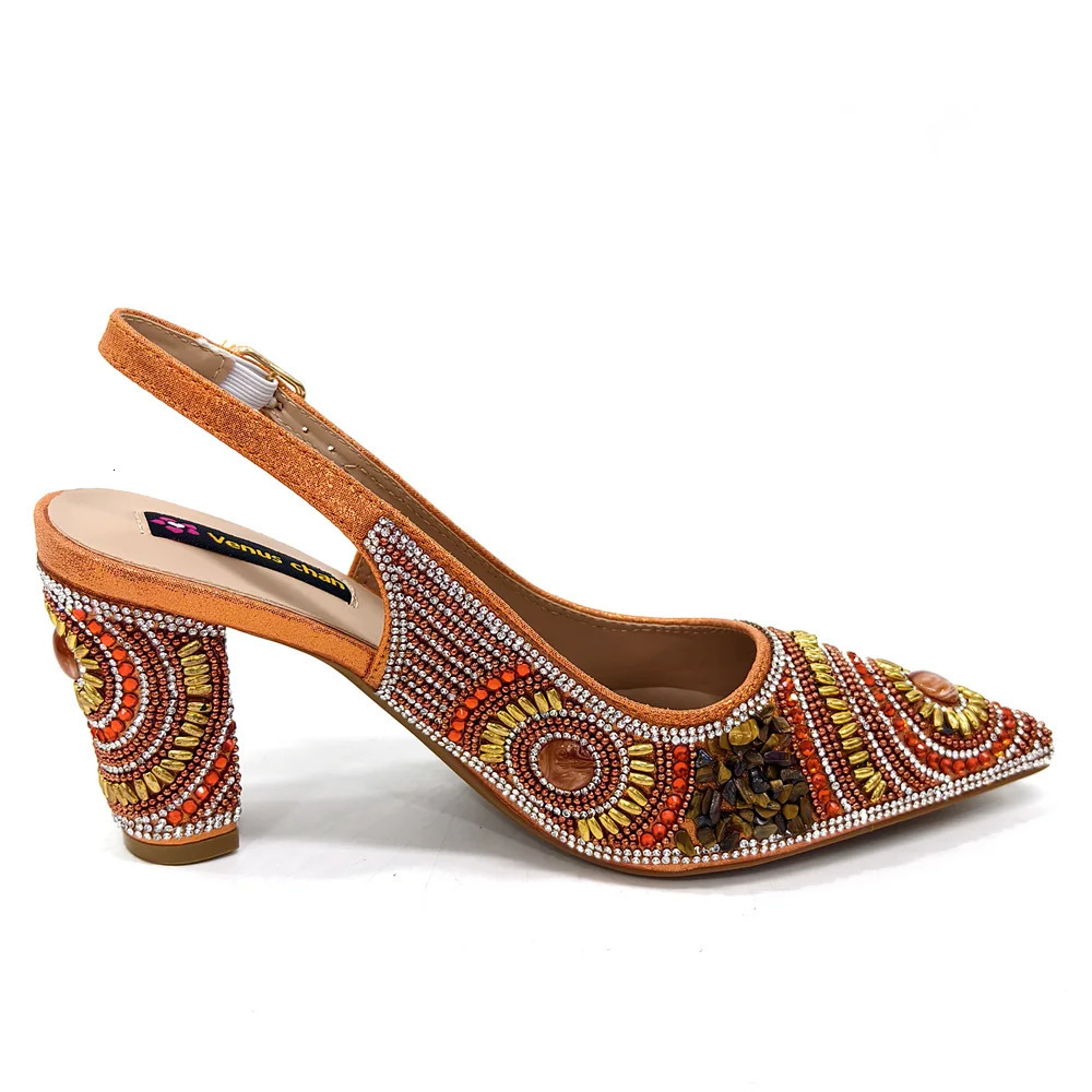 Fashion est Arrival Orange Pointed Toe Women Sandals Shoes Matching Bag Set for Ladies Wedding Party Pump 250214