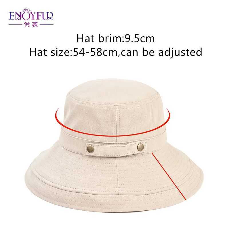 ENJOYFUR Summer Cotton Sun Hats For Women Wide Brim And Breathable Bucket Hats Youth Fashion Caps W250217