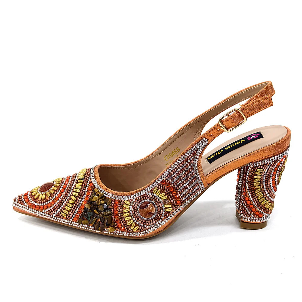 Fashion est Arrival Orange Pointed Toe Women Sandals Shoes Matching Bag Set for Ladies Wedding Party Pump 250214