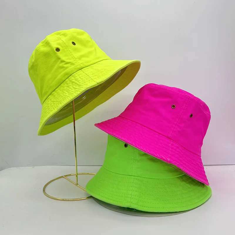 Fluorescent green bucket hat seasonal candy color personalized street dance fashion womens and mens fisherman hats W250217