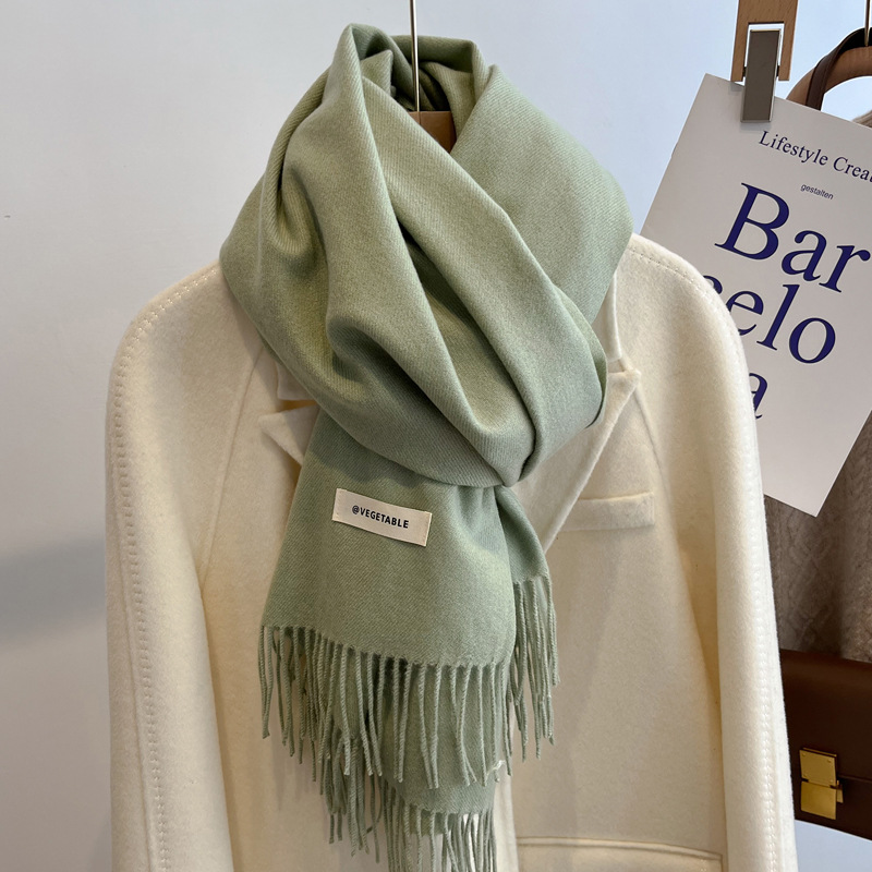 T141Blue imitation cashmere scarf for women 2024 new winter Korean version thickened light blue neck scarf versatile dual-purpose shawl