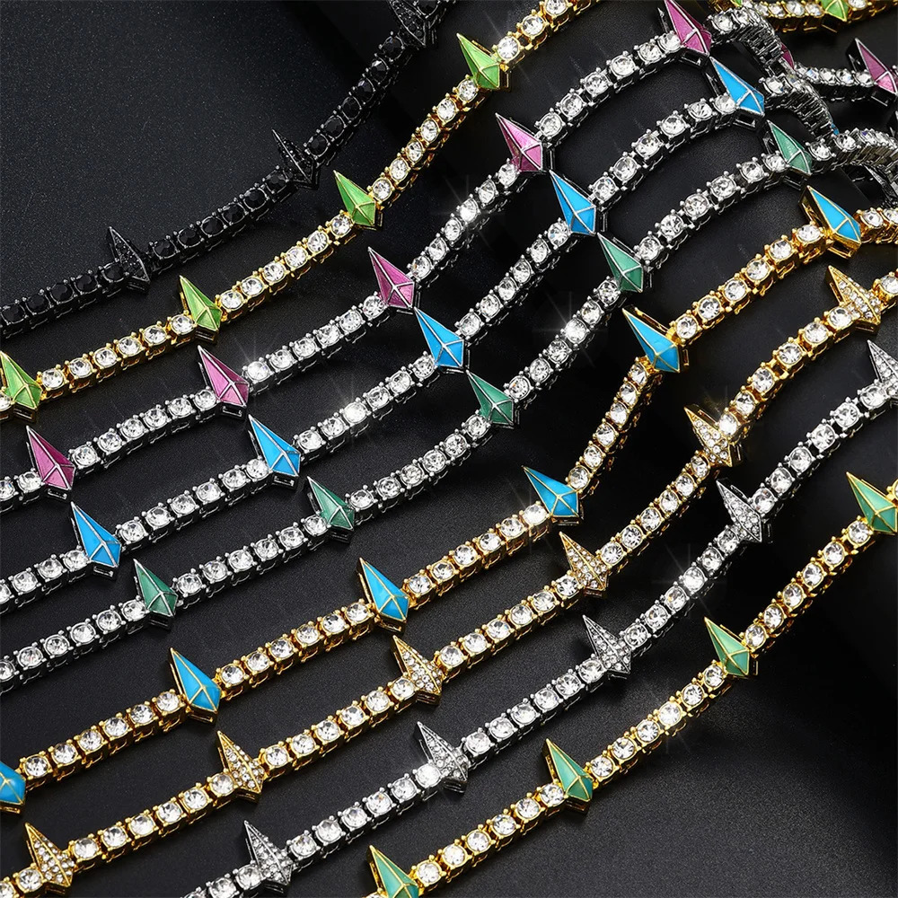 4MM Tennis Chain Dropwater Shape Iced Out Colorful Rhinestones Bling Rapper Necklaces For Men Women Choker Jewelry 250213
