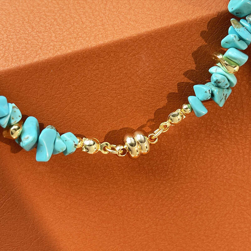 Turquoise stone bracelet necklace with niche design, high-end feel, heavy industry turquoise set