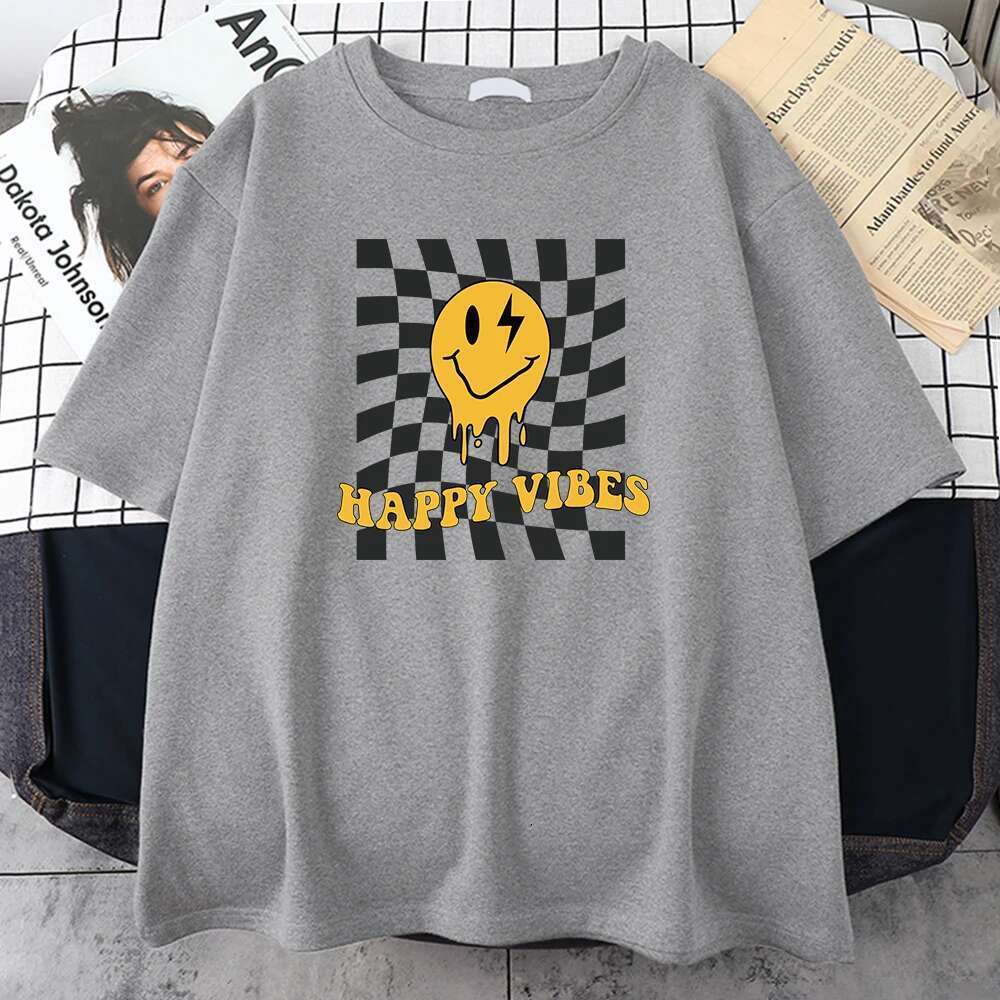 Happy Yellow Ghost Face Pattern T-Shirt Women Street Summer Oversize Tops Cotton Plus Size Tee Clothes Breathable Casual T Shirt